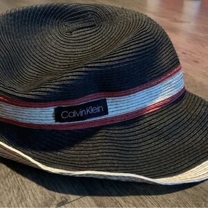 Calvin Klein Fedora Black Ribbed Hat Red White Band CK Logo